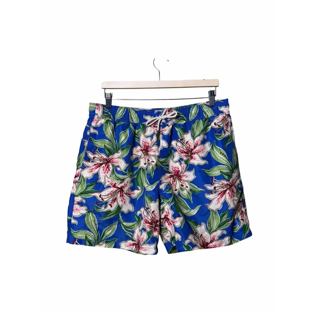 Polo Ralph Lauren Traveler icon logo lilies print swim shorts in blue size XL
